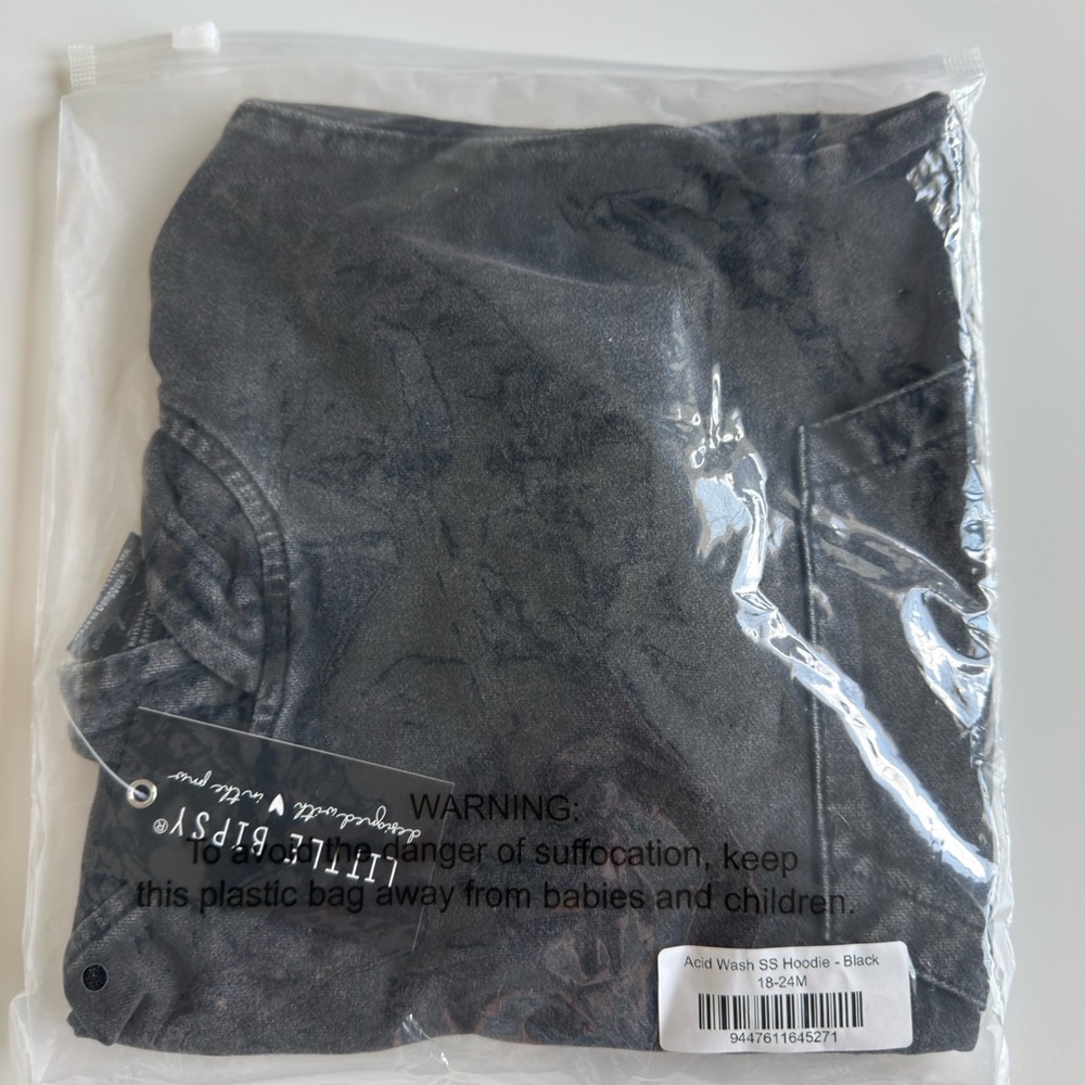 Little Bipsy Acid Wash Short Sleeve Hoodie Black - Picture 7 of 7